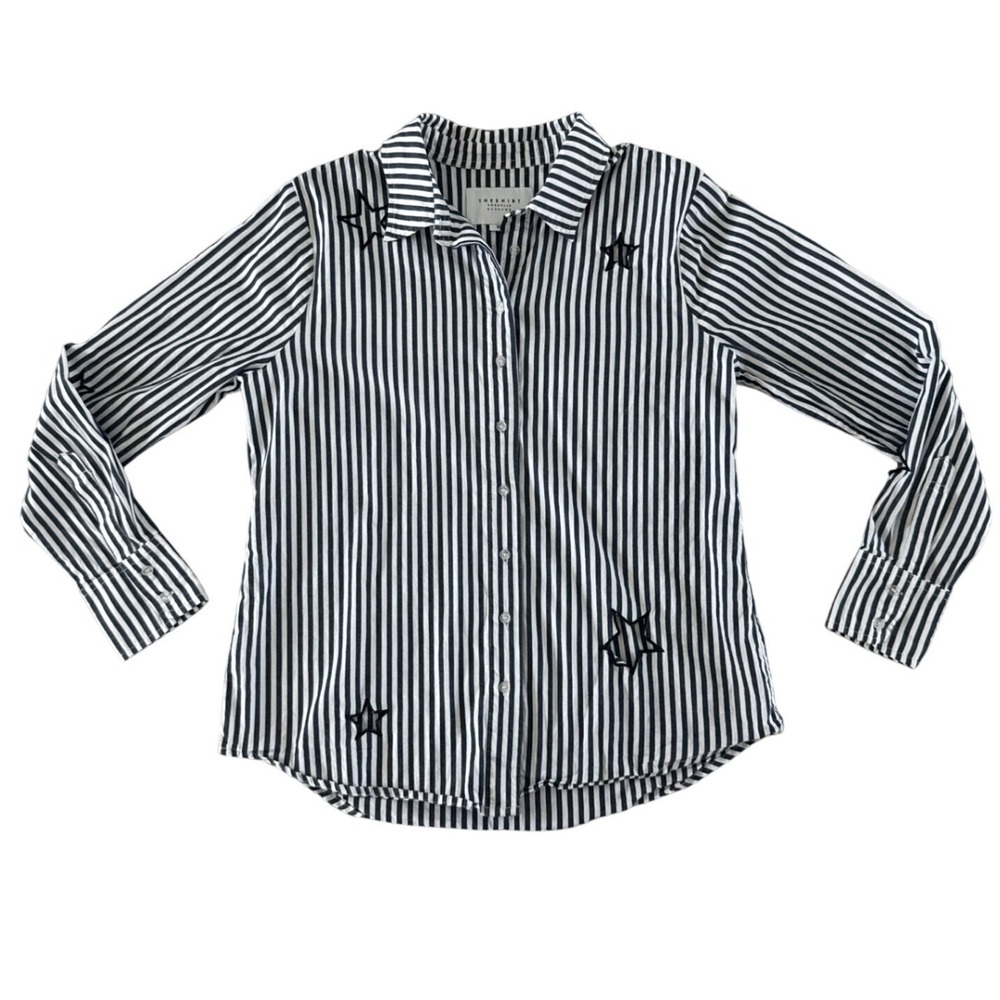 The Shirt Rochelle Behrens‎ Striped Button Down Star Print Long Sleeve Blouse XS